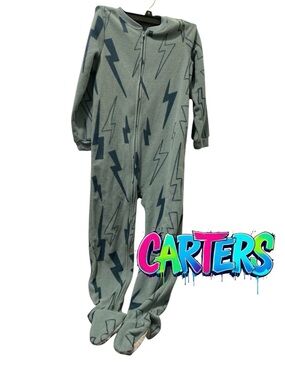 Carter's Slate Blue Lightning Bolt Footed One-Piece